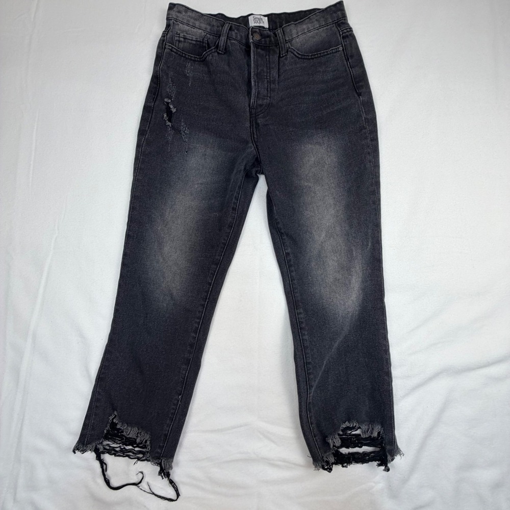 Simple Society High Rise Distressed Straight Leg Jeans Washed Black Size 9/29